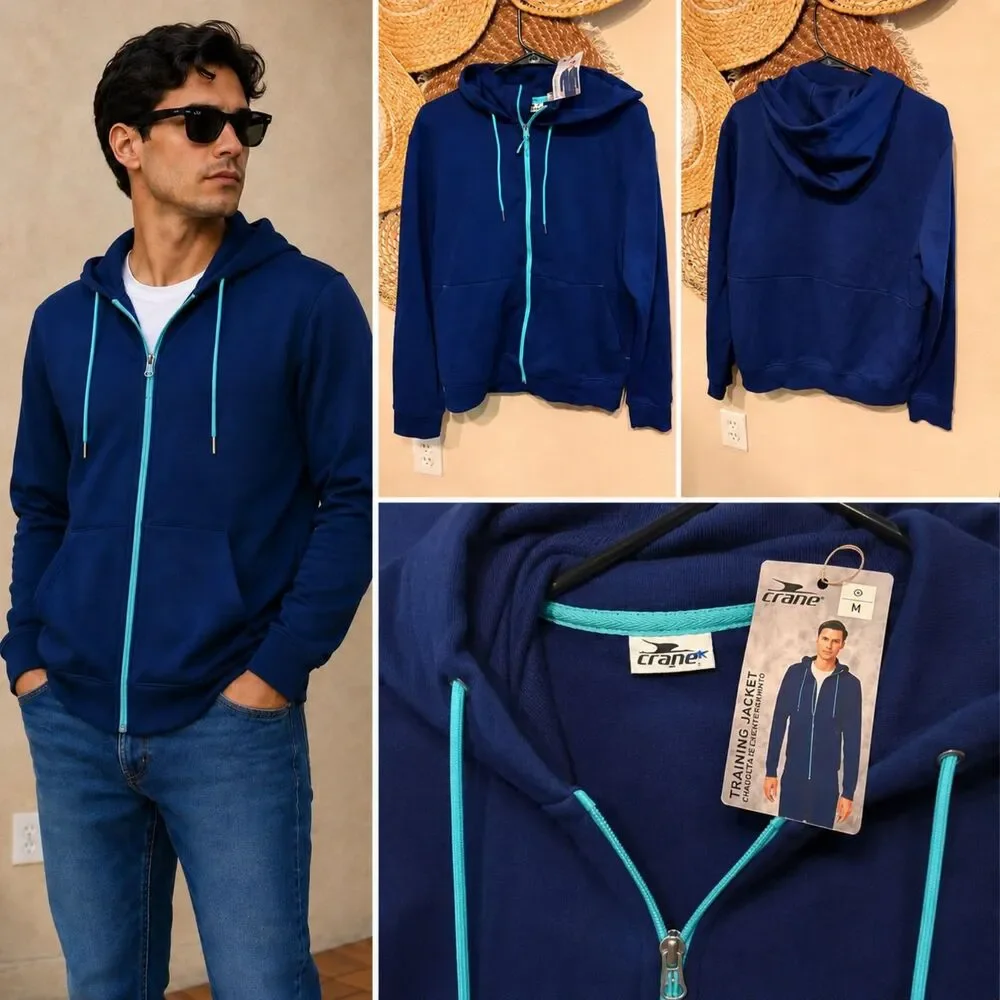 Crane Men’s Navy Blue Full-Zip Training Hoodie Size Medium New With Tags